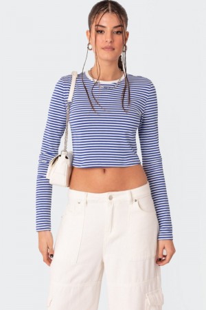 Edikted Montie Striped Long Sleeve T Shirts Brown | USA IY766996O9