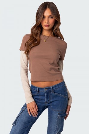 Edikted Mood Layered Long Sleeve Tops Brown | USA WY003390J2