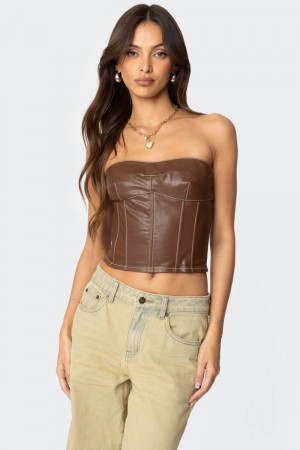 Edikted Moss Faux Leather Lace Up Corset Black | USA ZN820532R6
