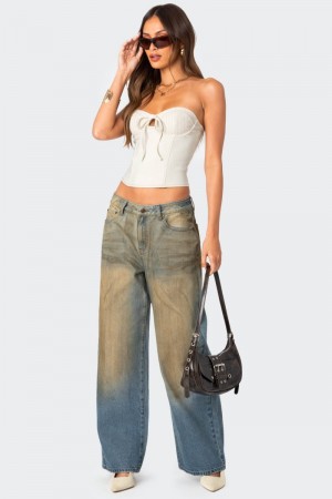 Edikted Muddy Washed Low Rise Jeans Blue Washed | USA CV615421G0