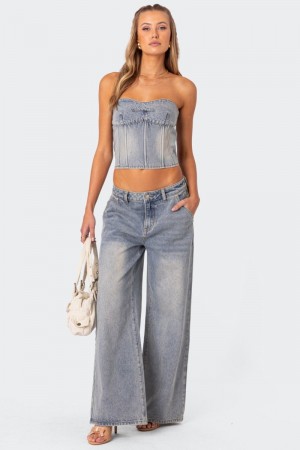 Edikted Myla Washed Wide Leg Jeans Blue | USA MI612971E7