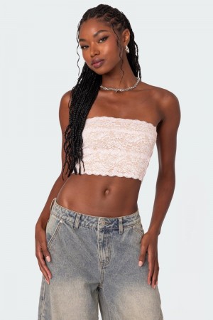 Edikted Nadine Lace Tube Strapless Tops Light Pink | USA US497369M0