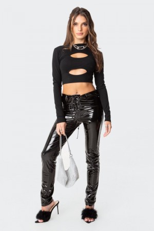 Edikted Natalie Vinyl Pants Black | USA ST797829S9