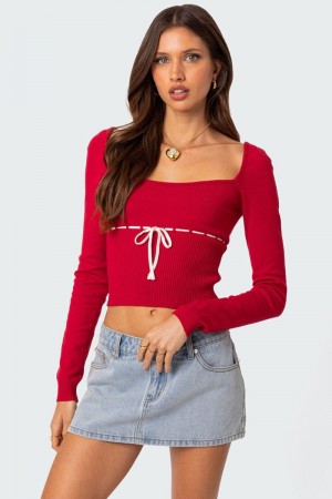 Edikted Natasha Knitted Tops Red | USA RQ987488H9