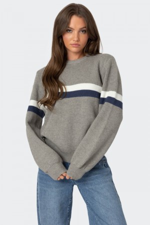 Edikted Nautical Striped Oversized Sweater Long Sleeve Tops Gray Melange | USA ZX060306K2