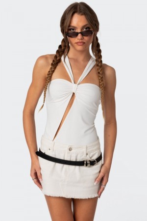 Edikted Nerida Asymmetric Cut Out Bodysuit White | USA ML728332R9