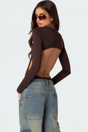 Edikted Neta Back Cut Out Bodysuit Brown | USA IH038073E3