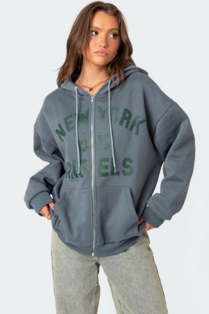 Edikted New York Angels Oversized Hoodie Long Sleeve Tops Blue | USA JI112951T0
