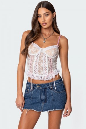 Edikted Nicolette Sheer Lace Corset White | USA SR087328O2