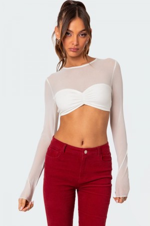 Edikted Night Out Sheer Crop Tops Black | USA KZ630003C3