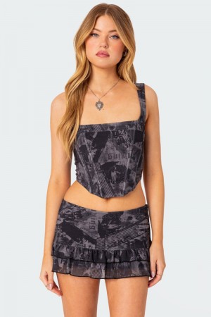 Edikted Nightlife Printed Corset Gray | USA PU058935T5