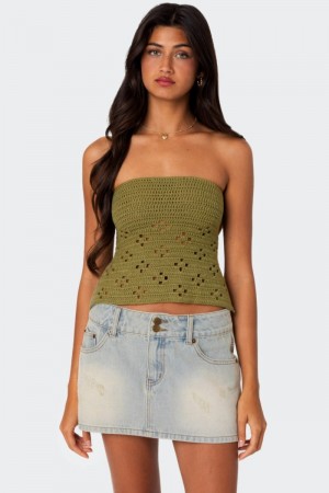 Edikted Niki Crochet Strapless Strapless Tops Cream | USA QP225932O5