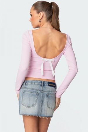 Edikted Nila Backless Boat Neck Long Sleeve Tops Pink | USA JP012051M5