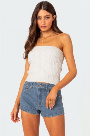 Edikted North Cable Knit Strapless Strapless Tops Cream | USA NM051095U9