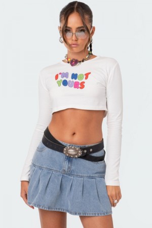 Edikted Not Yours Crop Long Sleeve Tops White | USA AE743274E4
