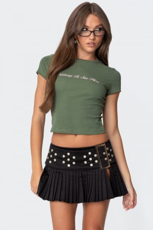 Edikted Nothing To See T Shirts Olive | USA QX462656Q2