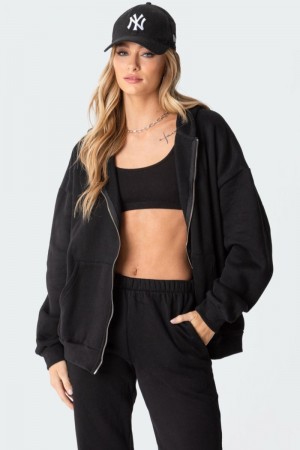 Edikted Nova Oversized Hoodie Long Sleeve Tops Black | USA OY842594A0