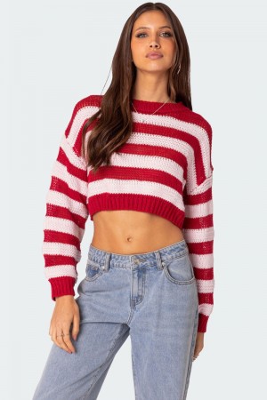 Edikted Novella Oversized Sweater Crop Tops Red | USA CZ207040I1
