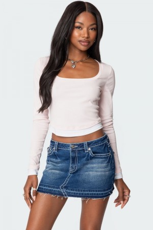 Edikted Nykita Layered Long Sleeve Tops Light Pink | USA SJ690139U1