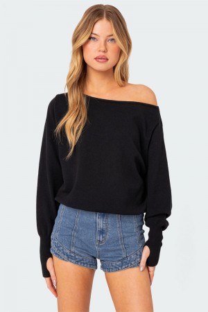 Edikted Off Shoulder Oversized Sweater Black | USA DG305710S2