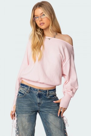 Edikted Off Shoulder Oversized Sweater Long Sleeve Tops Black | USA LG669296W8