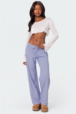 Edikted Olivia Striped Loose Fit Pants Blue And White | USA HO518351T7