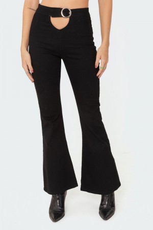 Edikted Olympia Cut-Out Flared Jeans Black | USA OU778247Q5