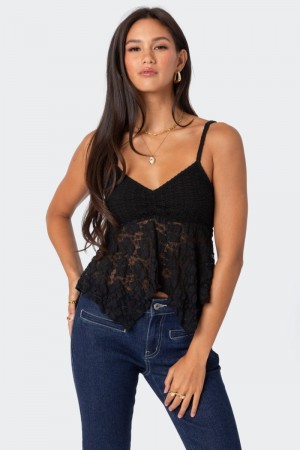 Edikted Orchid Sheer Lace Tank Top Black | USA FG290419D0
