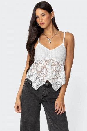 Edikted Orchid Sheer Lace Tank Top Black | USA ED409010C8