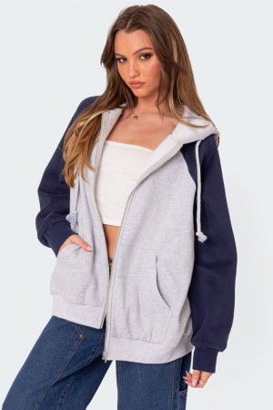 Edikted Oslo Zip Up Hoodie Gray Melange | USA WY280838R6