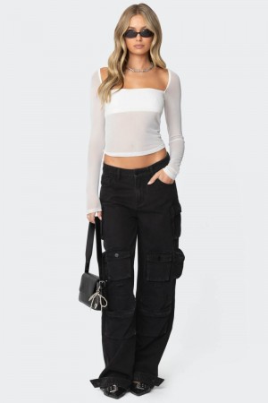 Edikted Oversized Boyfriend Cargo Jeans Black | USA UN246674E1
