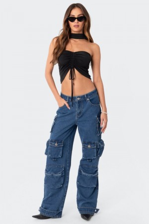 Edikted Oversized Boyfriend Cargo Jeans Cargo Pants Black | USA RG960346R9