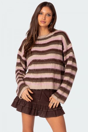 Edikted Oversized Fuzzy Striped Sweater Mix | USA WH912041P6