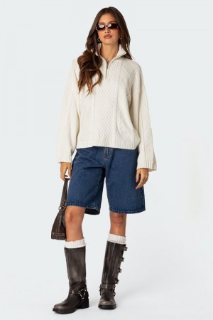Edikted Oversized Quarter Zip Cable Knit Sweater Burgundy | USA CR758285K6