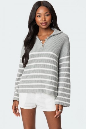 Edikted Oversized Quarter Zip Sweater Black And White | USA DO795579S4
