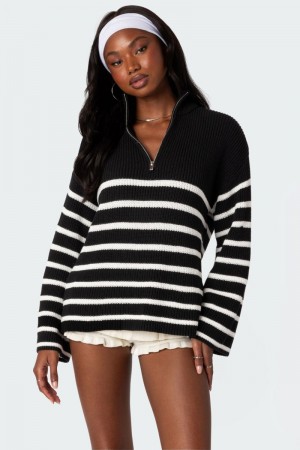 Edikted Oversized Quarter Zip Sweater Black And White | USA RQ610801L3