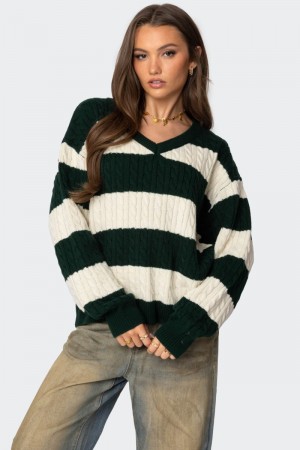 Edikted Oversized Striped Cable Knit Sweater Green | USA FC911431I0