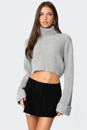 Edikted Oversized Turtle Neck Cropped Sweater Long Sleeve Tops Black | USA TD320062B3