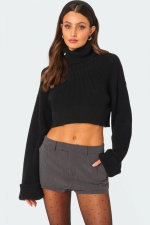 Edikted Oversized Turtle Neck Cropped Sweater Crop Tops Black | USA NV722422H0