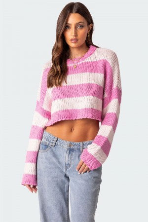 Edikted Ozzy Cropped Knitted Sweater Blue | USA EQ010221H1