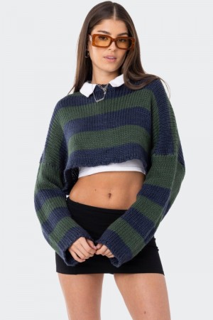 Edikted Ozzy Cropped Knitted Sweater Blue | USA QN565806K6