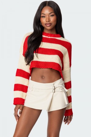 Edikted Ozzy Cropped Knitted Sweater Long Sleeve Tops Blue | USA EU096069B5