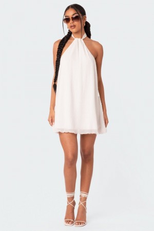 Edikted Palma Open Back Halter Mini Dress White | USA KZ743644S7