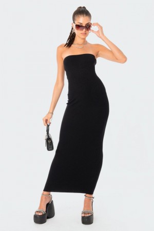 Edikted Paola Knitted Maxi Dress Maxi Dress Black | USA LQ484898D9