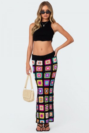 Edikted Patchwork Crochet Maxi Skirts Mix | USA KA123862U7