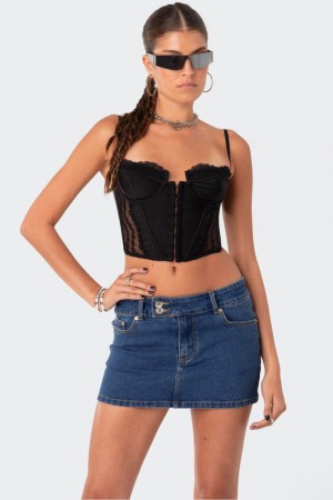 Edikted Payton Lace Corset Crop Tops Black | USA HQ306030F1