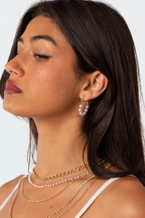 Edikted Pearl Hoop Earrings Gold | USA XW191309N5
