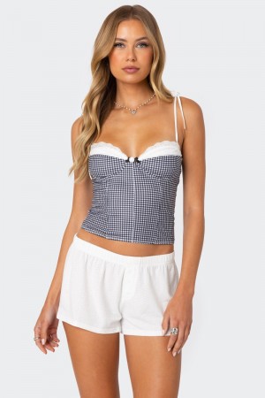 Edikted Peekaboo Lacey Gingham Corset Black And White | USA ZP951795M7