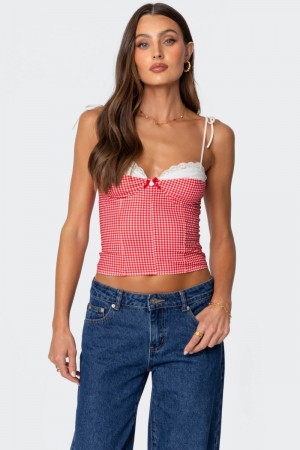 Edikted Peekaboo Lacey Gingham Corset Black And White | USA MN865096K2