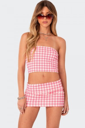 Edikted Pepita Tube Strapless Tops Pink | USA PE732923F8